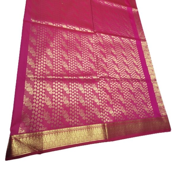 Hot Pink Saree with Gold Accents - Unstitched - NEW - Picture 2 of 10